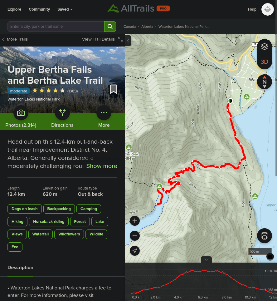 Bertha Falls and Lake map