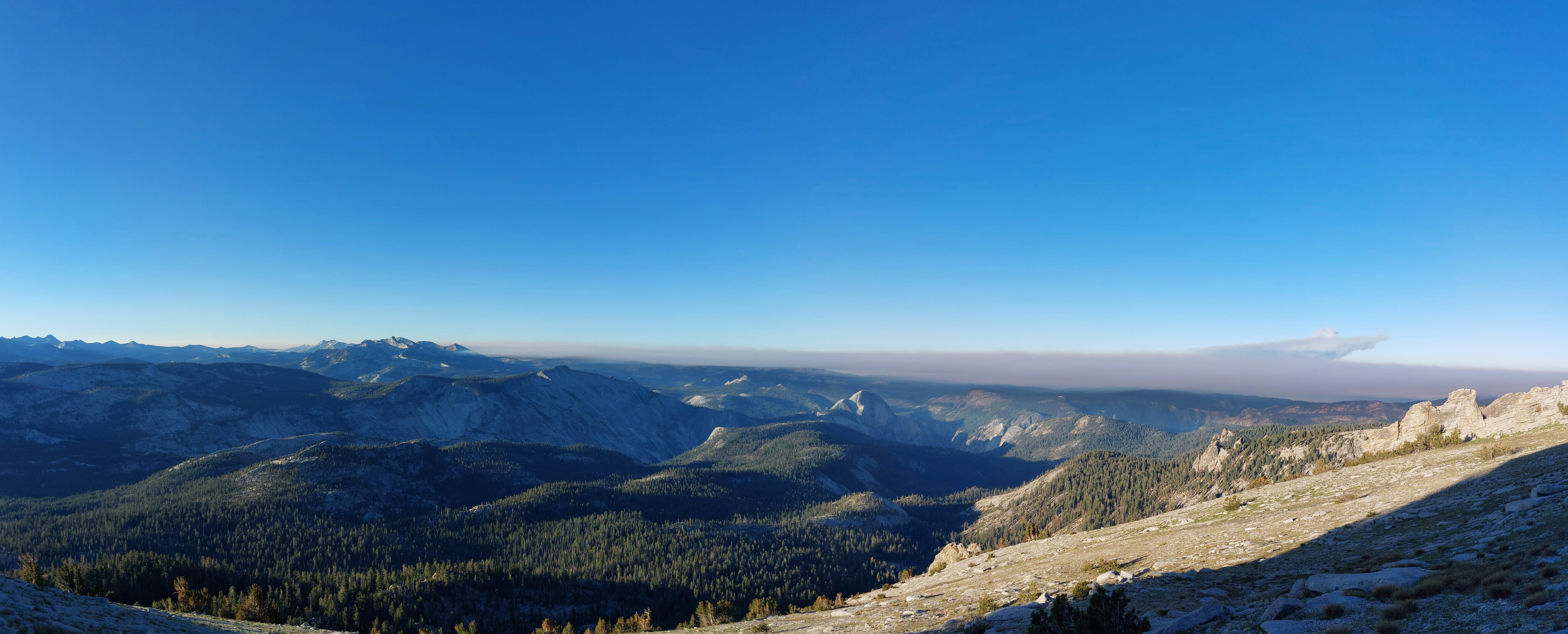 Yosemite valley, Half-Dome, and spreading smoke