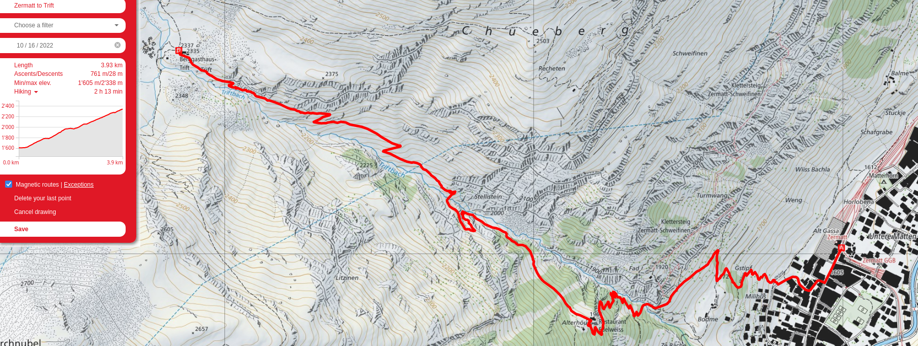 Zermatt to Trift route map