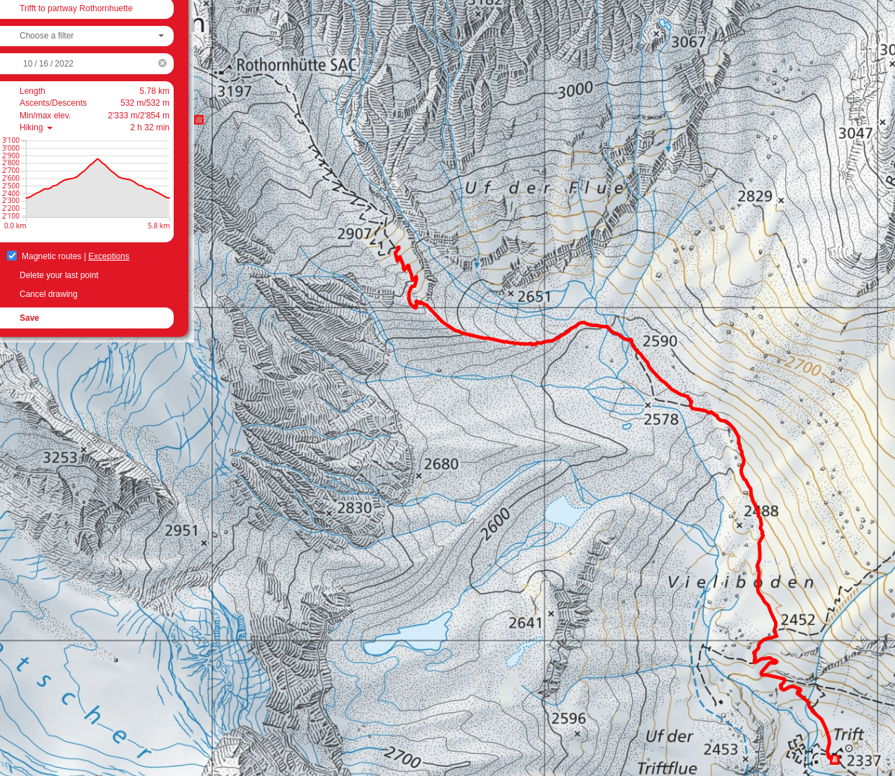 Trift to Rothornhütte route map