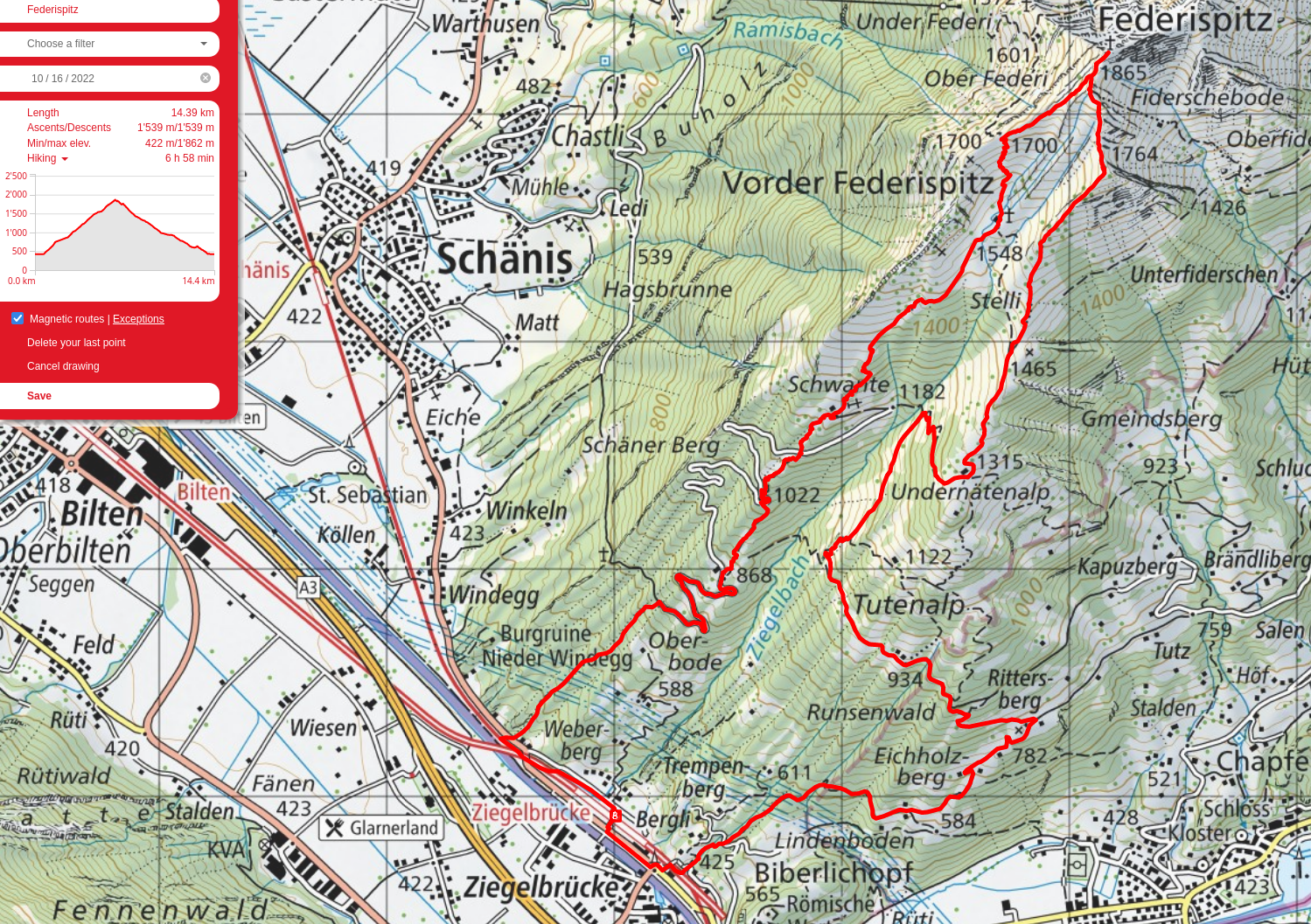 Federispitz route map