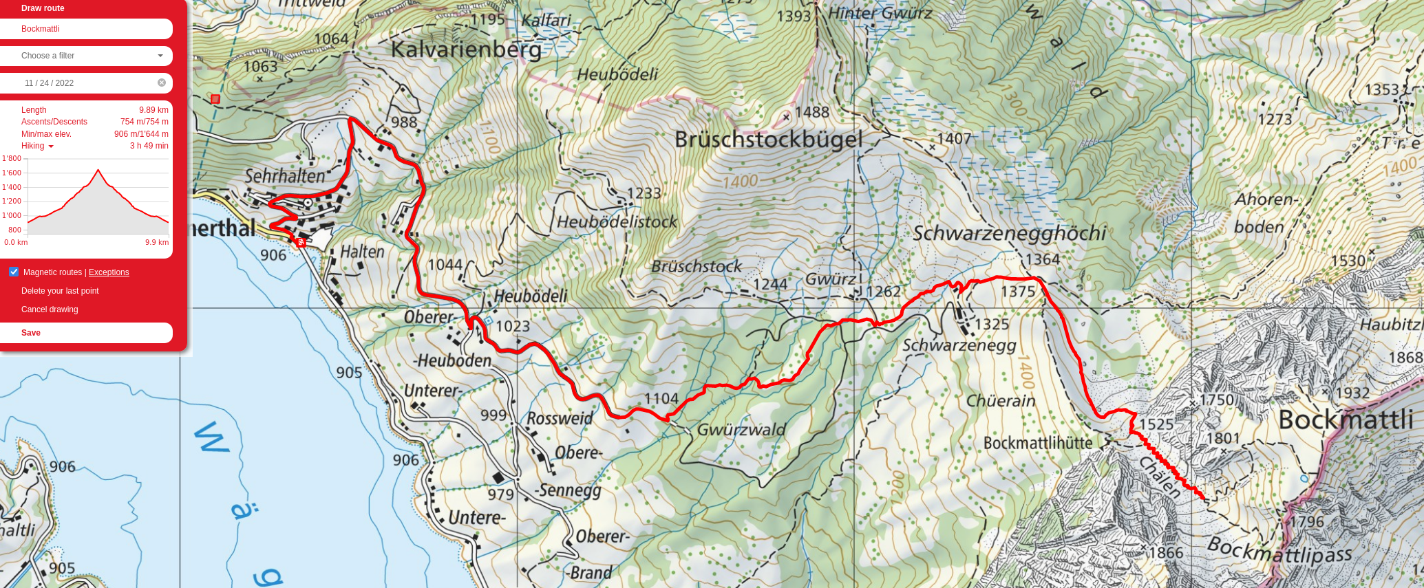 Bockmattli route map