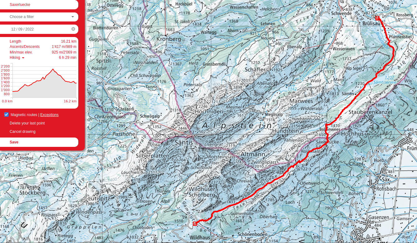 Saxerlücke route map
