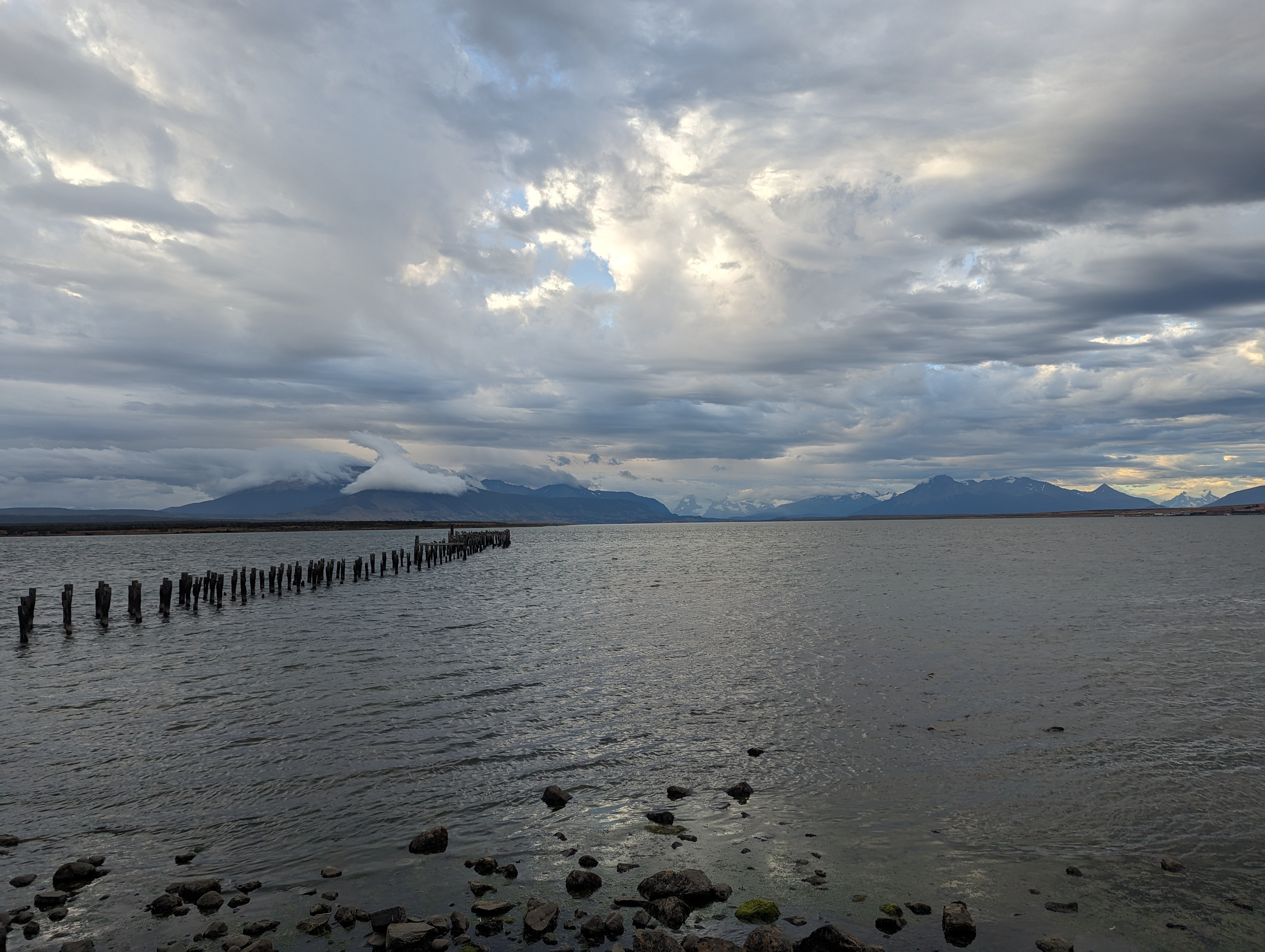 Mountains from water's edge at Puerto Natales